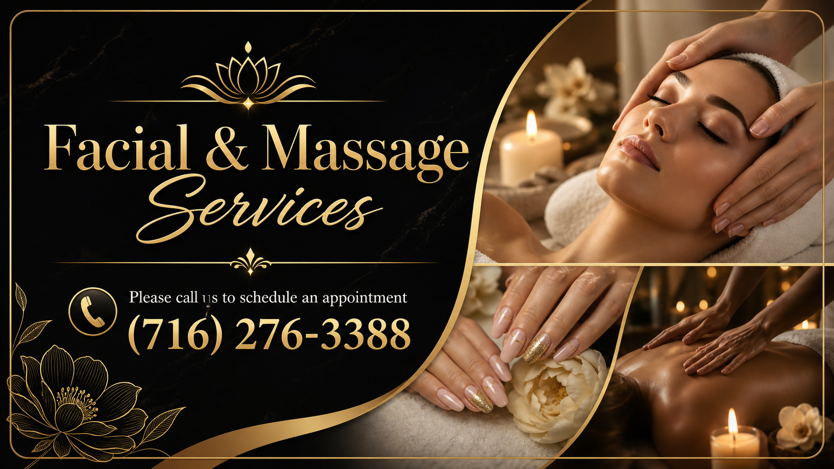 Facial and Massage Services. Please call us to schedule an appointment. (716) 276-3388